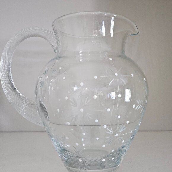 New Gorgeous Celebrations Snowflake Mouth Blown Hand Cut Hand Painted Pitcher - Picture 9 of 12